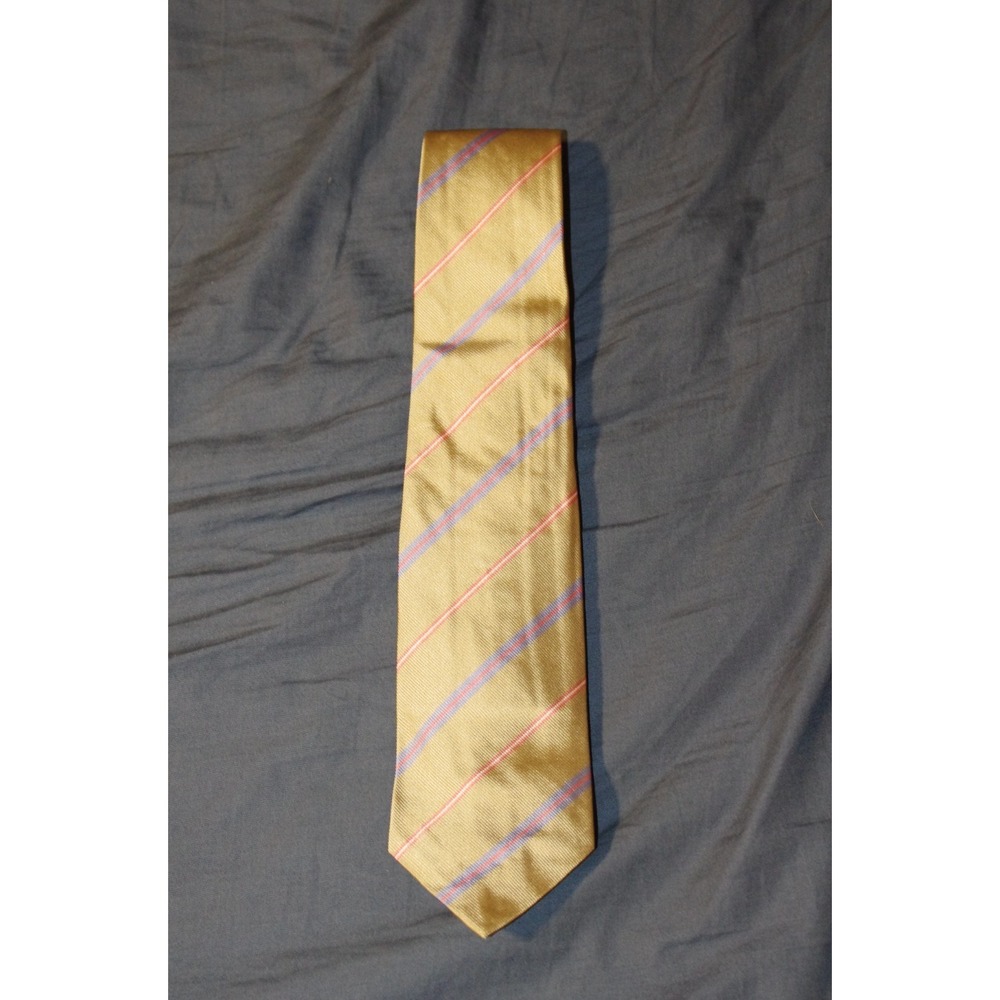 Vtg John Comfort‎ England 100% Silk Necktie Tie Beige Pink Purple Stripe EUC